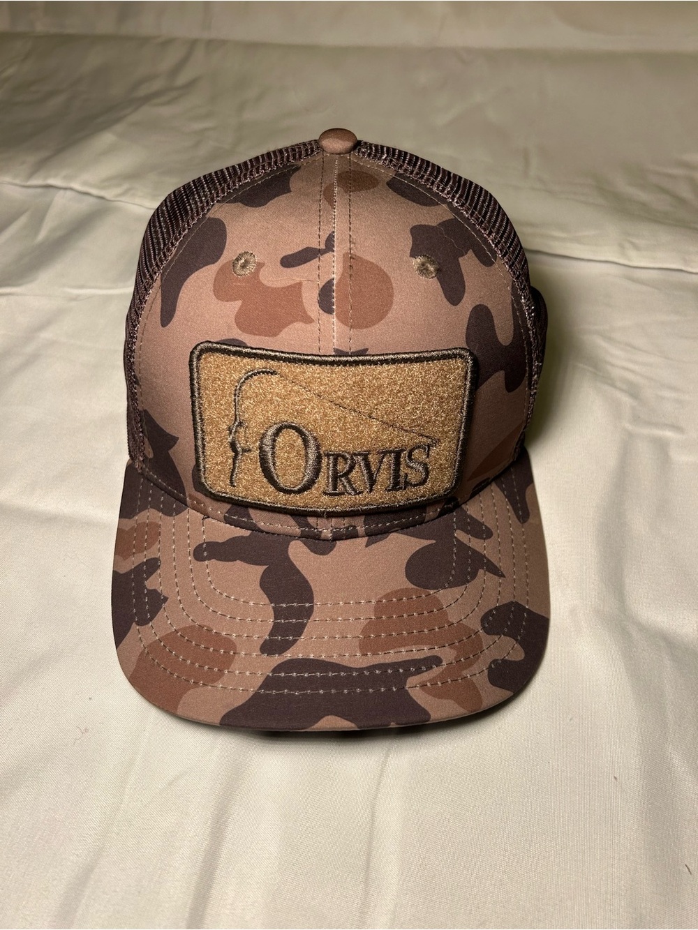 Orvis Brown Camo Fly Fishing Patch Trucker Hat – Adjustable Snapback